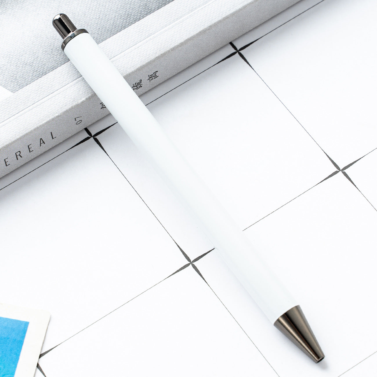 Wholesale Heat Transfer Push Metal Crystal Sticker Pen Push White Ballpoint Pen